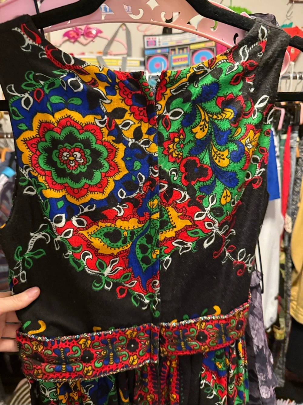 Vintage Seventies Black Maxi Dress with Multicolor Glitter Montgomery Ward - Picture 8 of 9